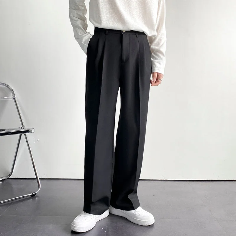 Bonsir Solid Color Formal Suit Pants Men Korean Fashion Loose Casual Pants Men Harajuku Streetwear Wide-leg Straight-leg Pants Men