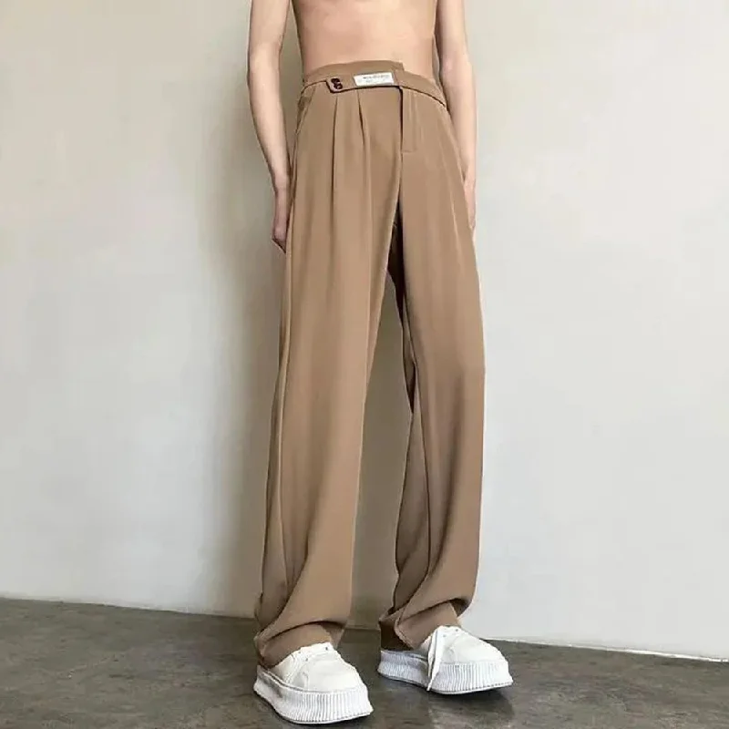 Bonsir Suit Pants For Men Fashionable And Elegant Loose Straight Casual Pants British Style Solid Color High-Waisted Wide-Leg Pants