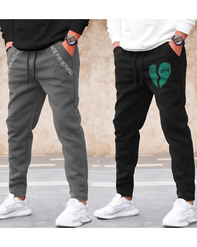 Pack of 2 Men Cotton Printed Multicolor Track Pants | DarkGrey | Black