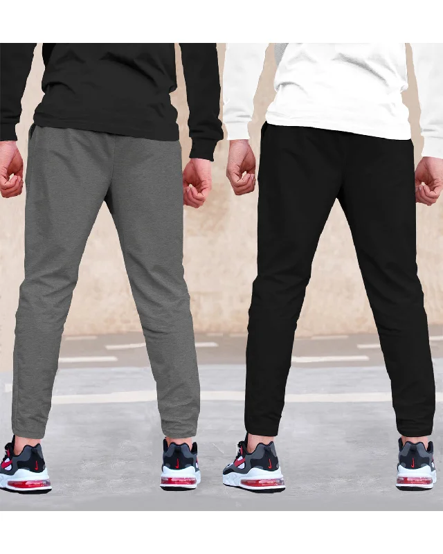 Pack of 2 Men Cotton Printed Multicolor Track Pants | DarkGrey | Black