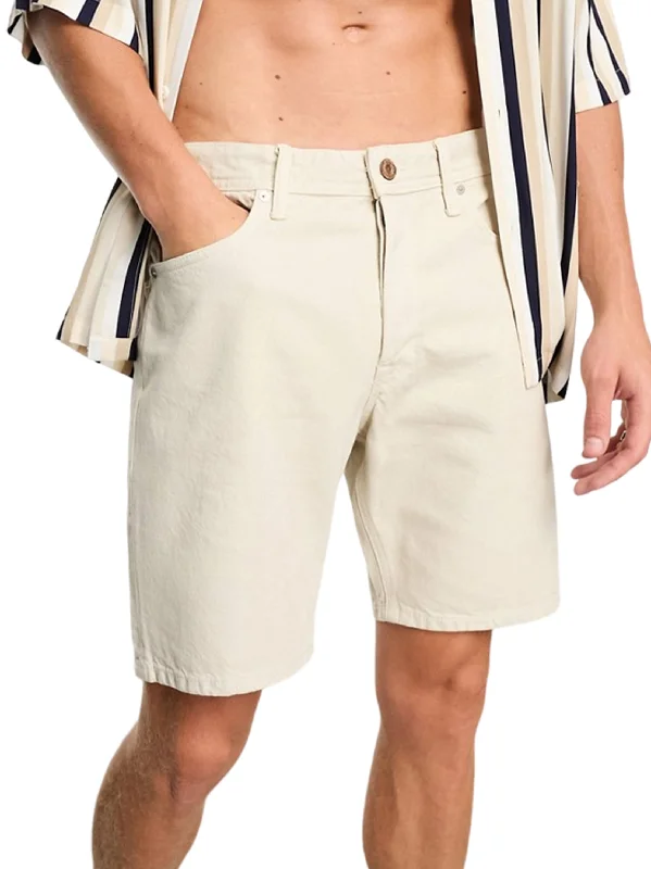 Men's Plain Solid Denim Short,Light Beige