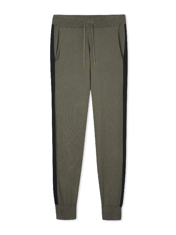 Cashmere & Cotton Knitted Lounge Pant - Olive / Black Strip