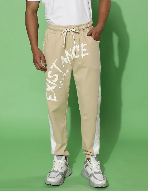 Beige Graphic Printed Joggers