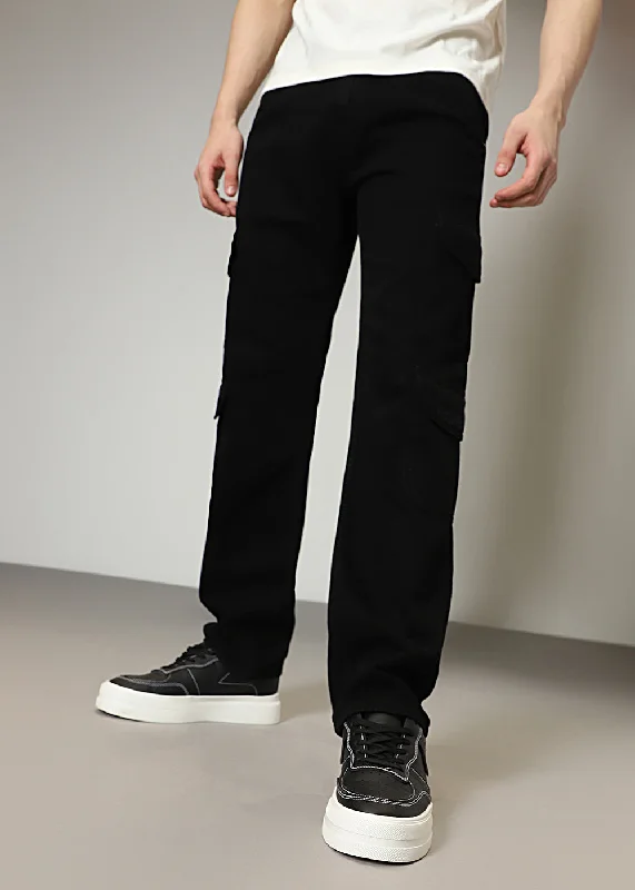 Black Double Pocket Cargo Denim