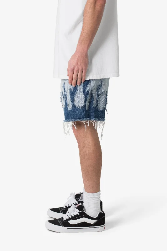 Flame Denim Shorts - Blue