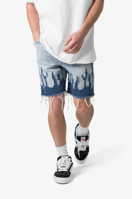 Flame Denim Shorts - Blue