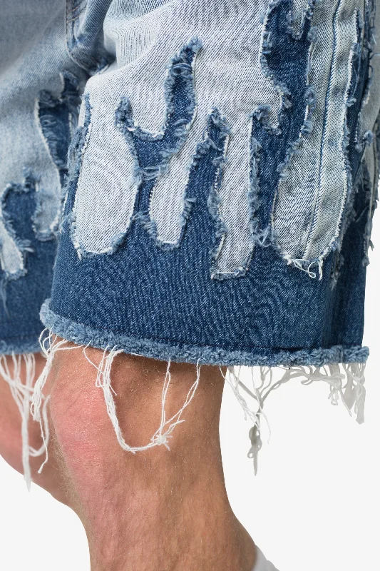 Flame Denim Shorts - Blue