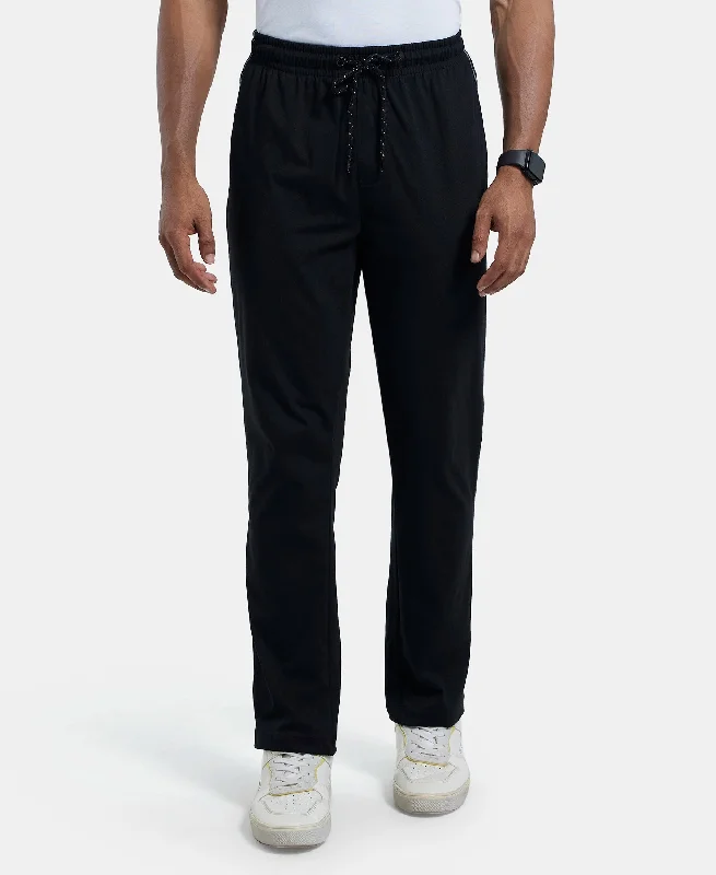 Super Combed Cotton Rich Regular Fit Trackpant with Side Pockets - Black & Grey Melange