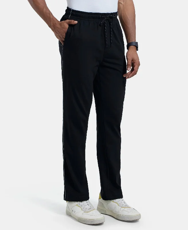 Super Combed Cotton Rich Regular Fit Trackpant with Side Pockets - Black & Grey Melange