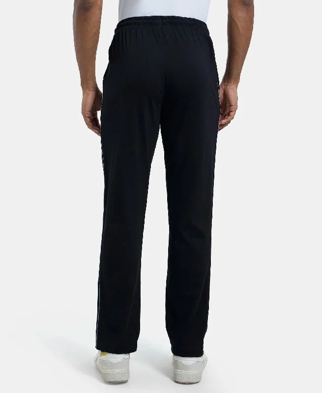 Super Combed Cotton Rich Regular Fit Trackpant with Side Pockets - Black & Grey Melange