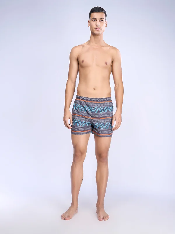 Mens Woven Inner Boxer Black Leaf Shorts