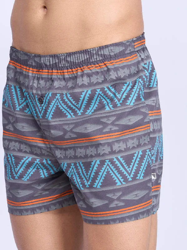 Mens Woven Inner Boxer Black Leaf Shorts