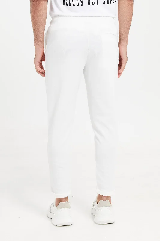 Men White Plain Pull-On Trousers