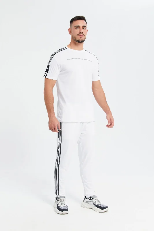 Men White Pique Active Pants