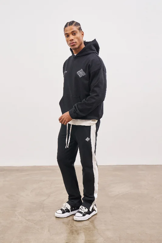 EMBLEM SIDE PANEL SPLIT HEM JOGGERS - BLACK