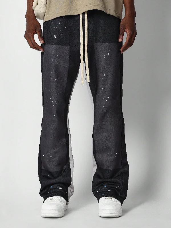 Flare Fit Jogger With Contrast Panel And Paint Print