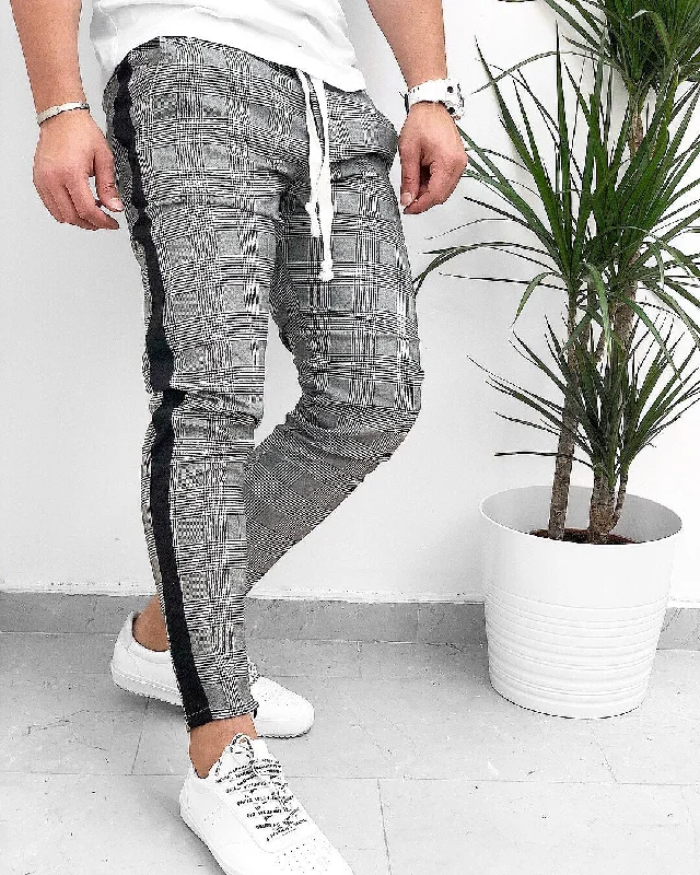 Gray Checkered Striped Jogger Pant KB123 Streetwear Jogger Pants