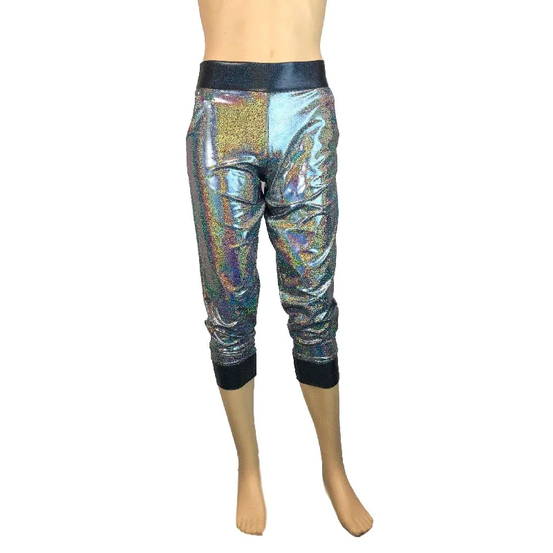 Men's Silver/Black Holographic Mystique Metallic Jogger Pants w/ Pockets