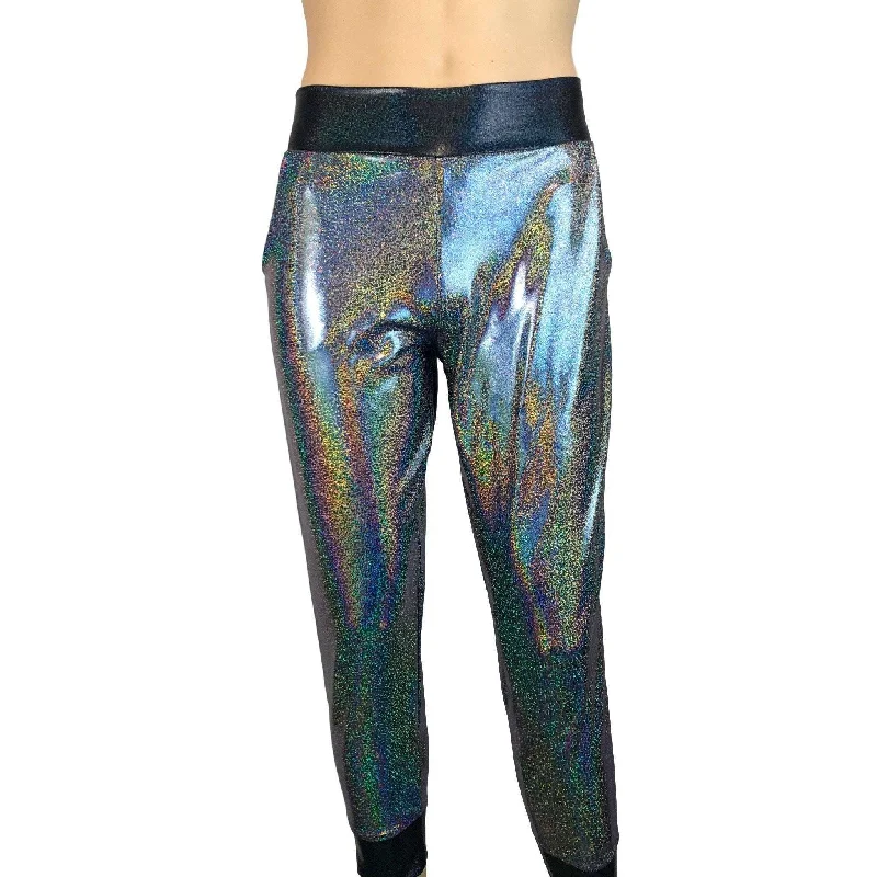 Men's Silver/Black Holographic Mystique Metallic Jogger Pants w/ Pockets