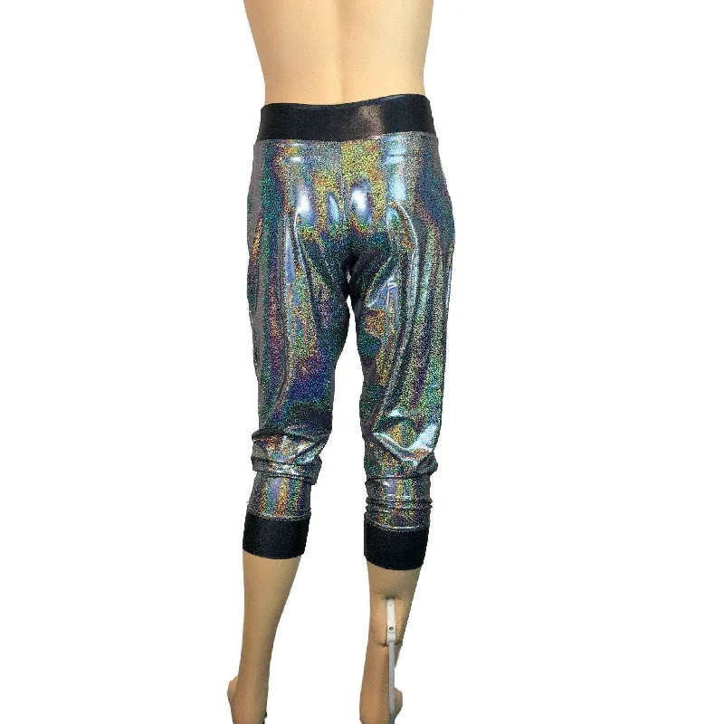 Men's Silver/Black Holographic Mystique Metallic Jogger Pants w/ Pockets