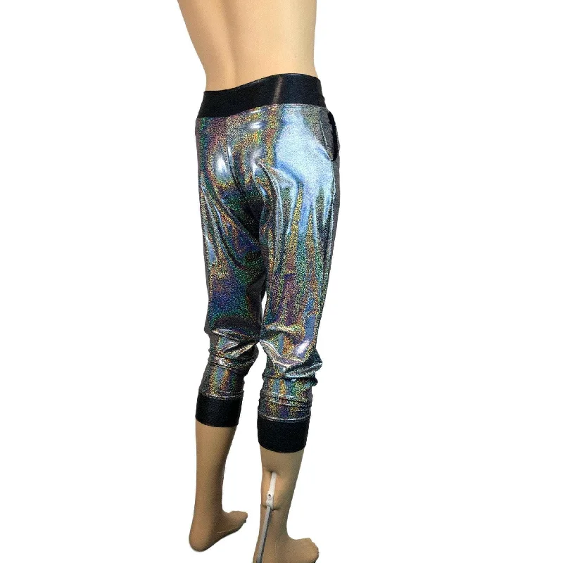 Men's Silver/Black Holographic Mystique Metallic Jogger Pants w/ Pockets