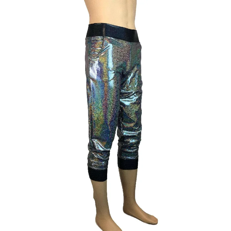 Men's Silver/Black Holographic Mystique Metallic Jogger Pants w/ Pockets