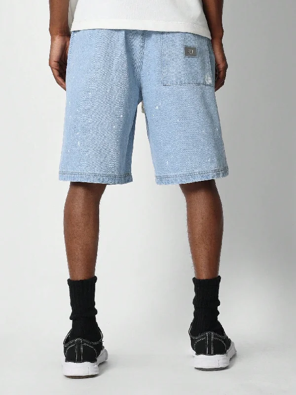 Pull On Denim Short With Paint Print