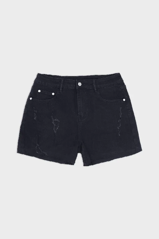 Rockstar Raw Cut 2.5"" Denim Short Shorts - Black