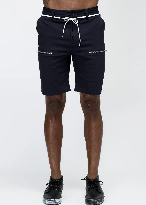 Konus Men's Zipper Cargo Shorts With Drawcord in Navy