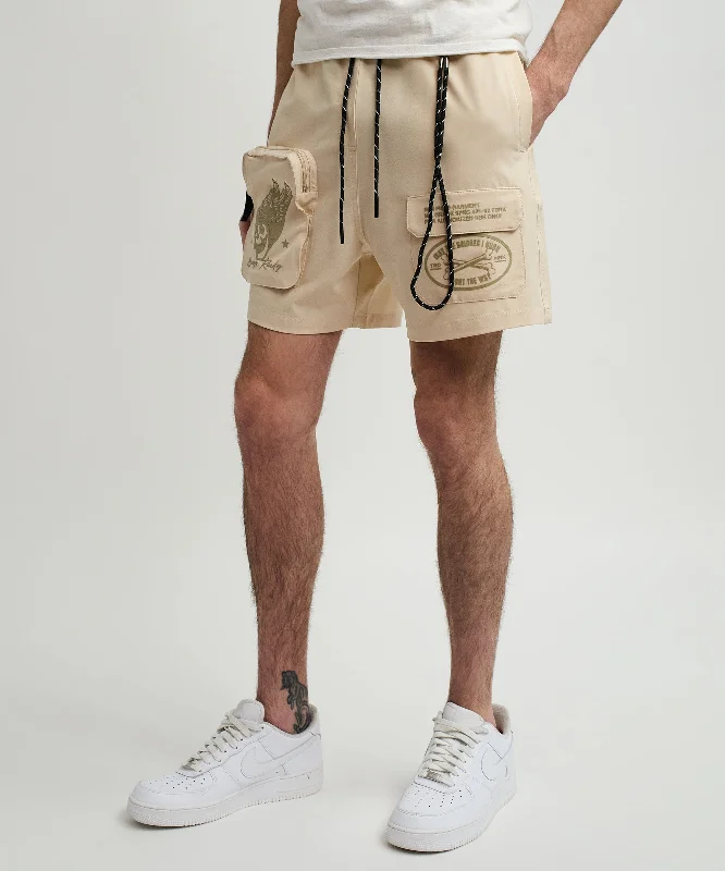 Bridges Utility Stretch Tech Nylon Cargo Shorts - Cream