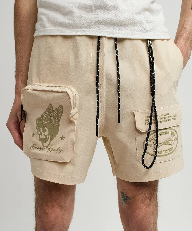 Bridges Utility Stretch Tech Nylon Cargo Shorts - Cream