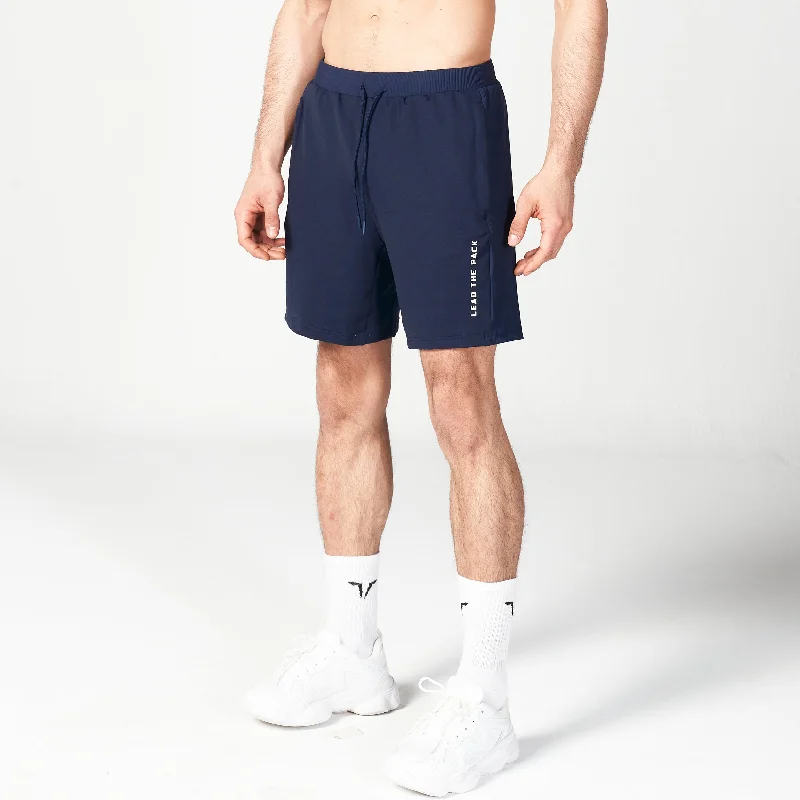 Statement Ribbed Flex Shorts - Navy