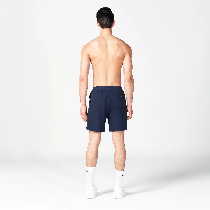 Statement Ribbed Flex Shorts - Navy