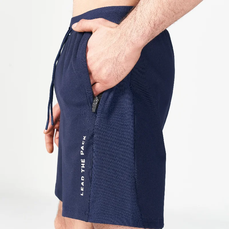 Statement Ribbed Flex Shorts - Navy