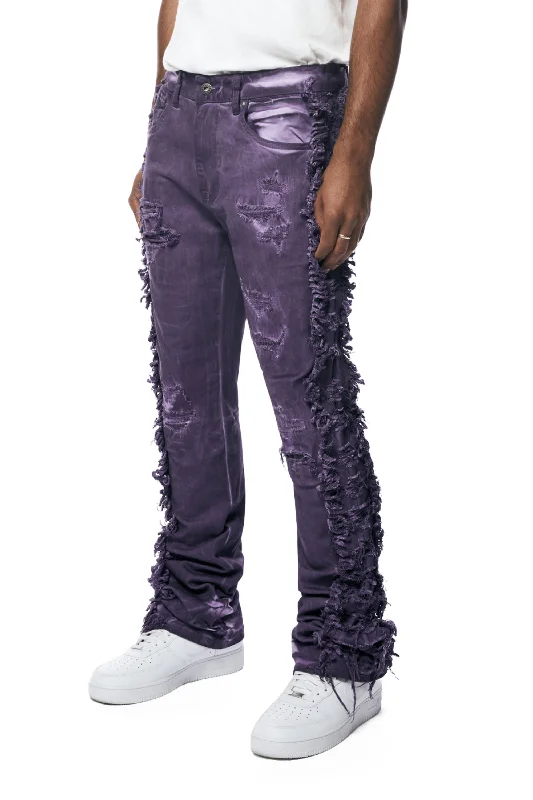 Frayed Stacked Pigment Dyed Pants - Purple