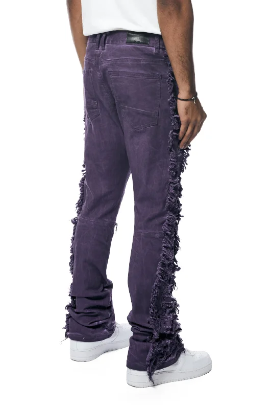 Frayed Stacked Pigment Dyed Pants - Purple