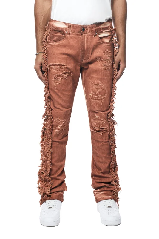 Frayed Stacked Pigment Dyed Pants - Rust