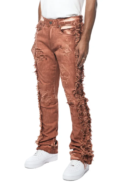 Frayed Stacked Pigment Dyed Pants - Rust