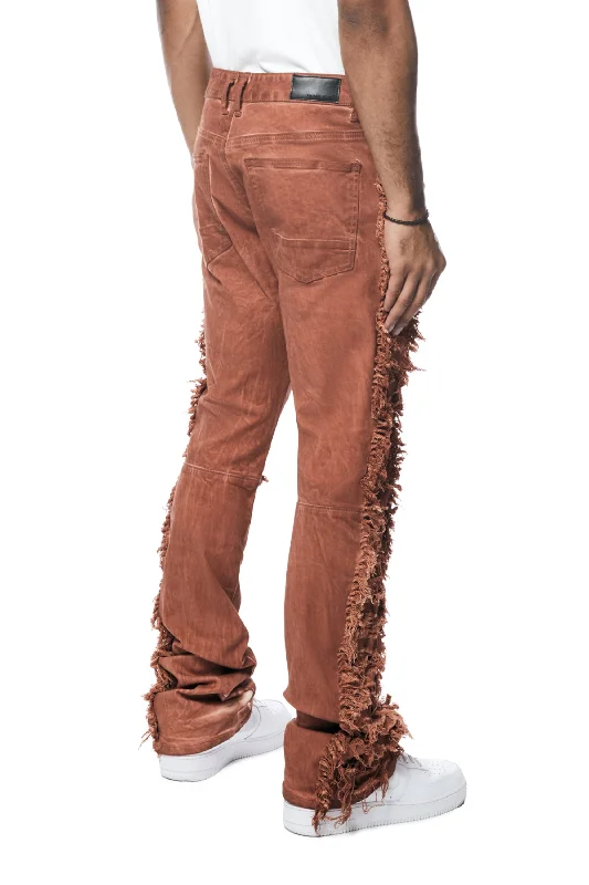 Frayed Stacked Pigment Dyed Pants - Rust