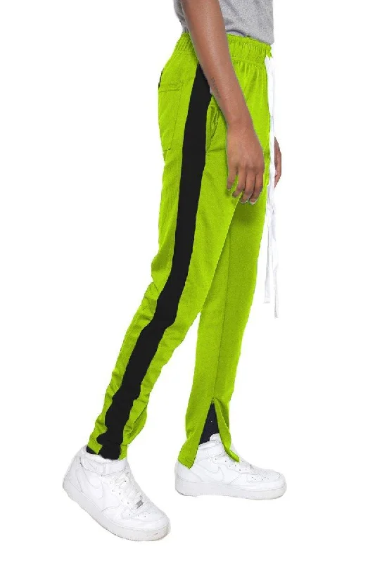 Lime Green And Black Classic Slim Fit Track Pants