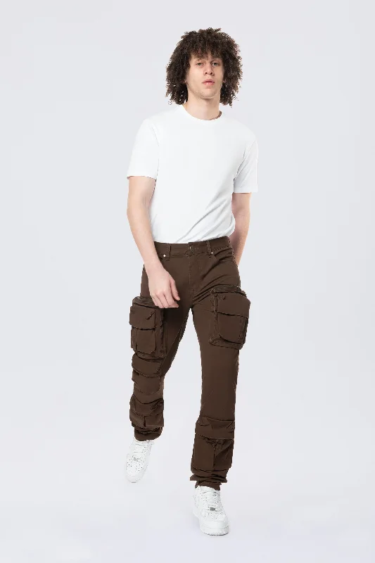 Long Slim 5 Pocket Cargo Twill Pants - Bison