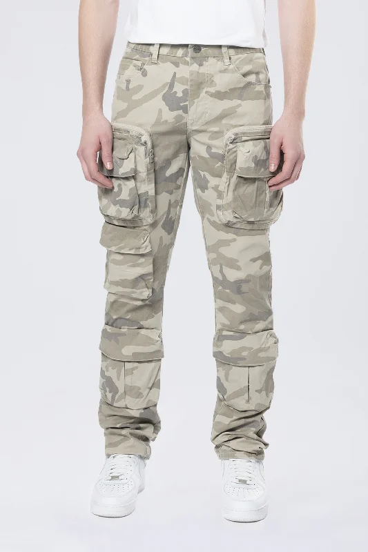 Long Slim 5 Pocket Cargo Twill Pants - Khaki Camo