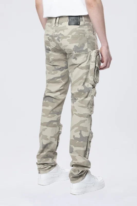 Long Slim 5 Pocket Cargo Twill Pants - Khaki Camo