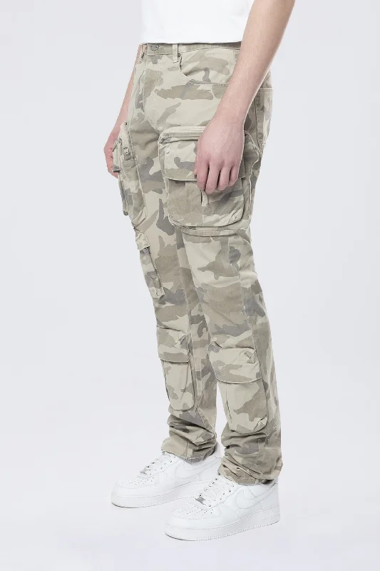 Long Slim 5 Pocket Cargo Twill Pants - Khaki Camo