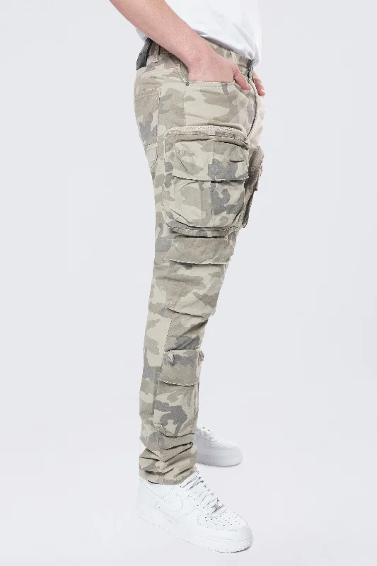 Long Slim 5 Pocket Cargo Twill Pants - Khaki Camo