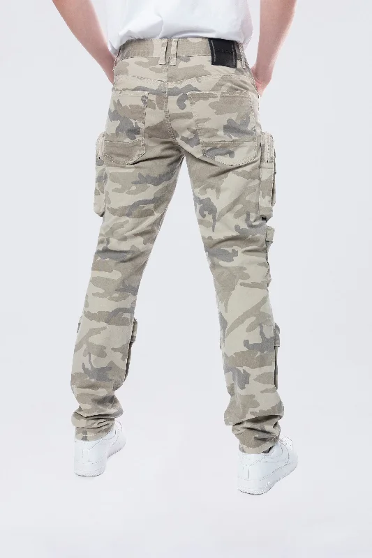 Long Slim 5 Pocket Cargo Twill Pants - Khaki Camo