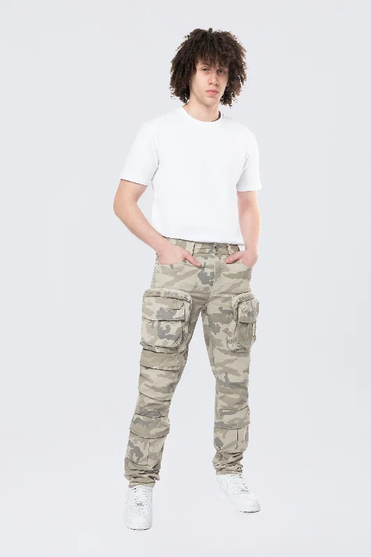 Long Slim 5 Pocket Cargo Twill Pants - Khaki Camo