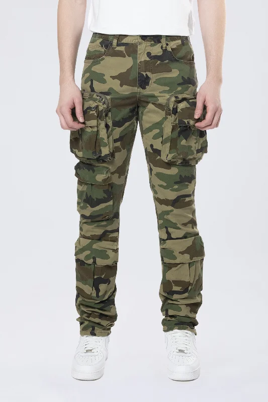 Long Slim 5 Pocket Cargo Twill Pants - Wood Camo