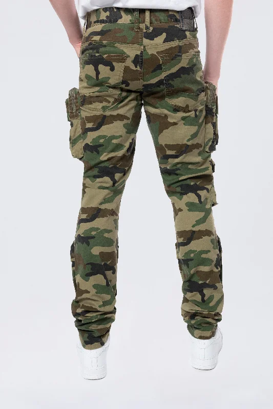 Long Slim 5 Pocket Cargo Twill Pants - Wood Camo