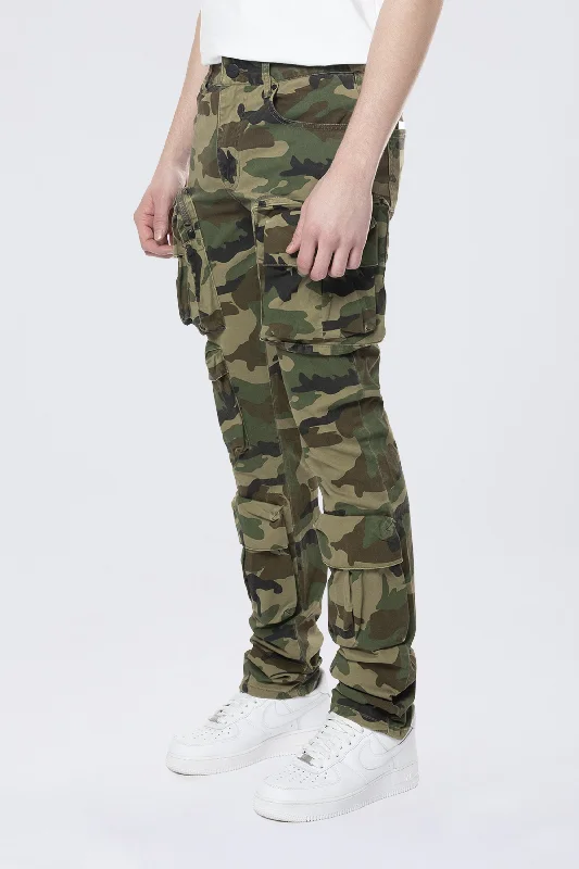 Long Slim 5 Pocket Cargo Twill Pants - Wood Camo